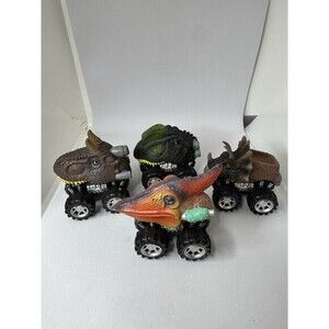 Dinosaur Cars Trucks Lot of 4 Play Vehicles Pull Back Toys